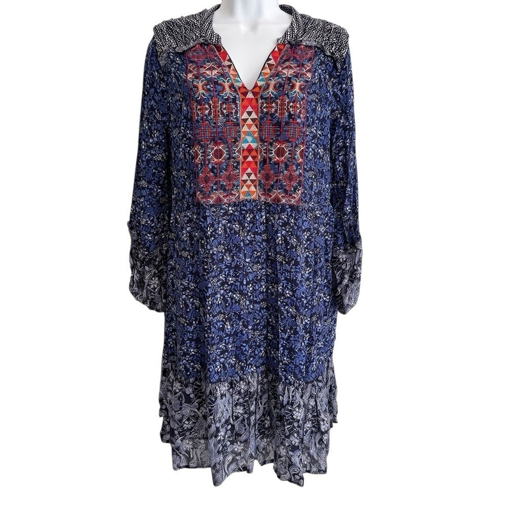 Sundance Tunic Dress M Boho Embroidered India Pockets Peasant Festival Flowy - Picture 2 of 14